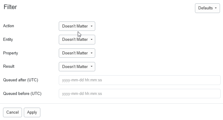 QuickBooks Sync Actions tab Filter