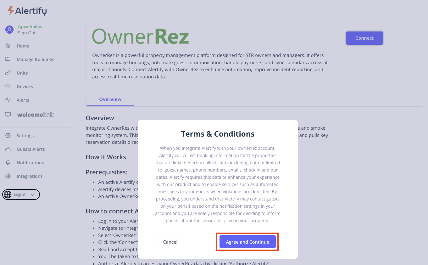 Review the Terms and Conditions and click Agree and Continue.