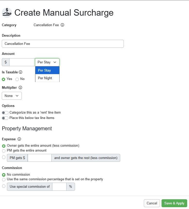 Create Manual Cancellation Fee Surcharge