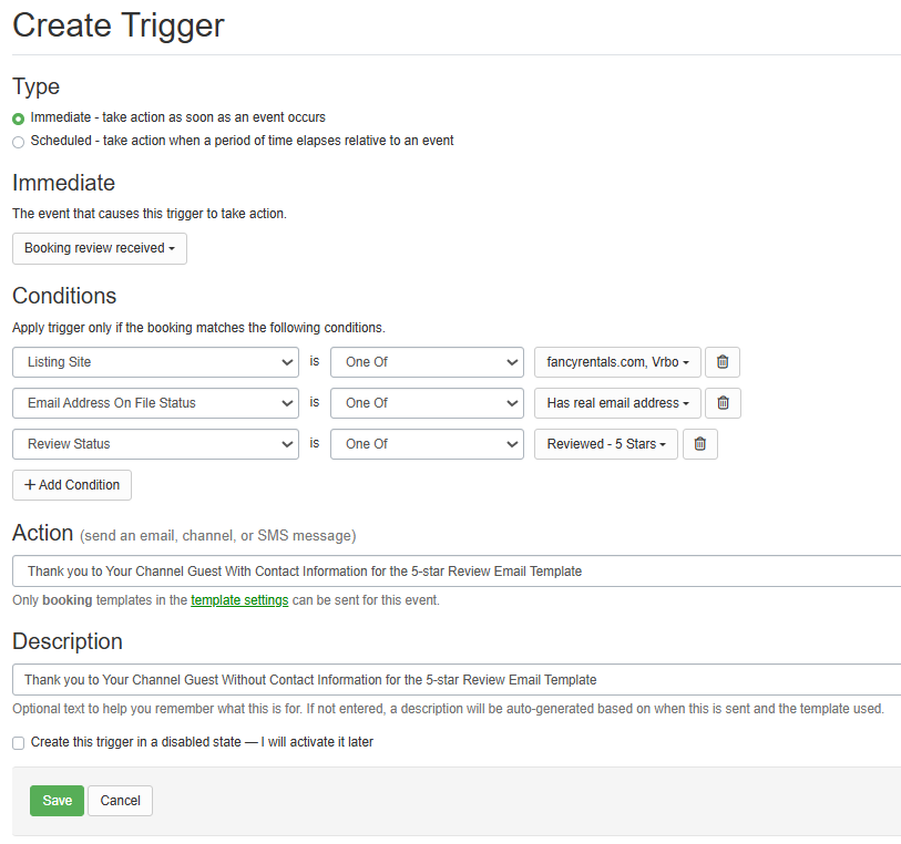 Thank you to Your Channel Guest Without Contact Information for the 5-star Review Email Template Trigger Example