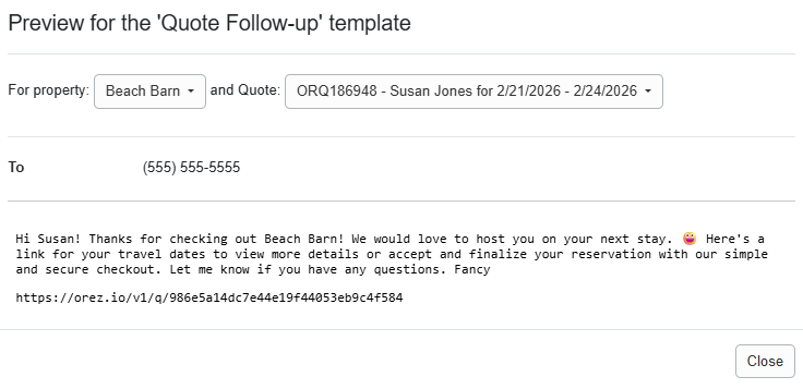 Quote Follow-up SMS Message Preview