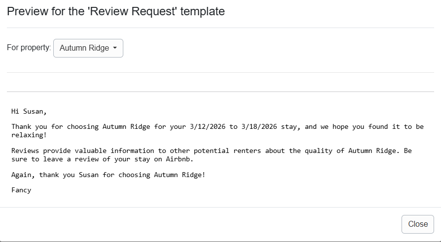 Post-departure Review Request Channel Template Preview