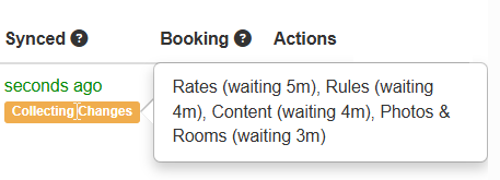 When you trigger a full channel integration sync, the sync shows the Collecting Changes status and additional information about the property details being synced.