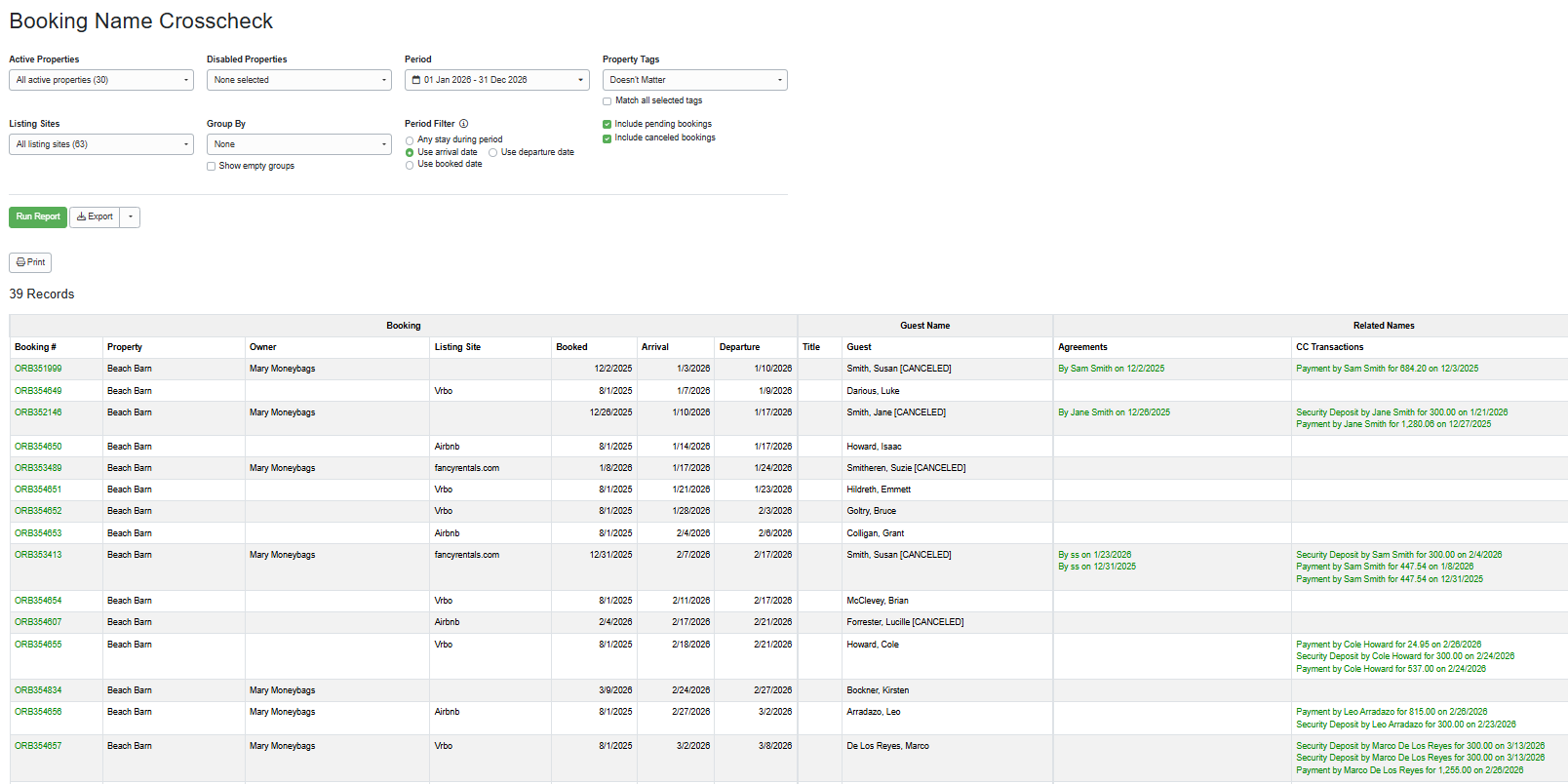 Create your Name Crosscheck report by navigating to Reports > Detail Reports > Name Crosscheck, selecting the following options, and clicking Run Report.