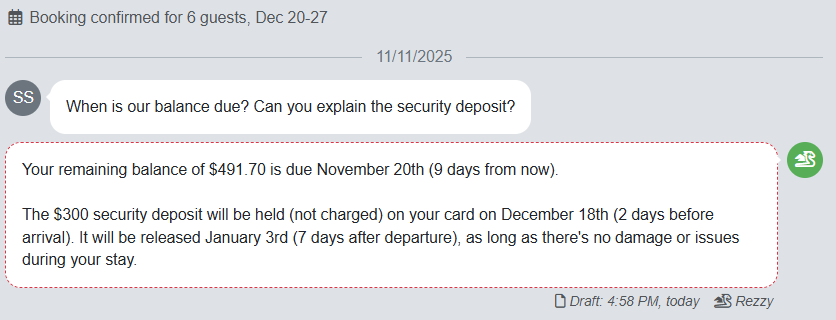 Rezzy AI Booking Transaction Information Example