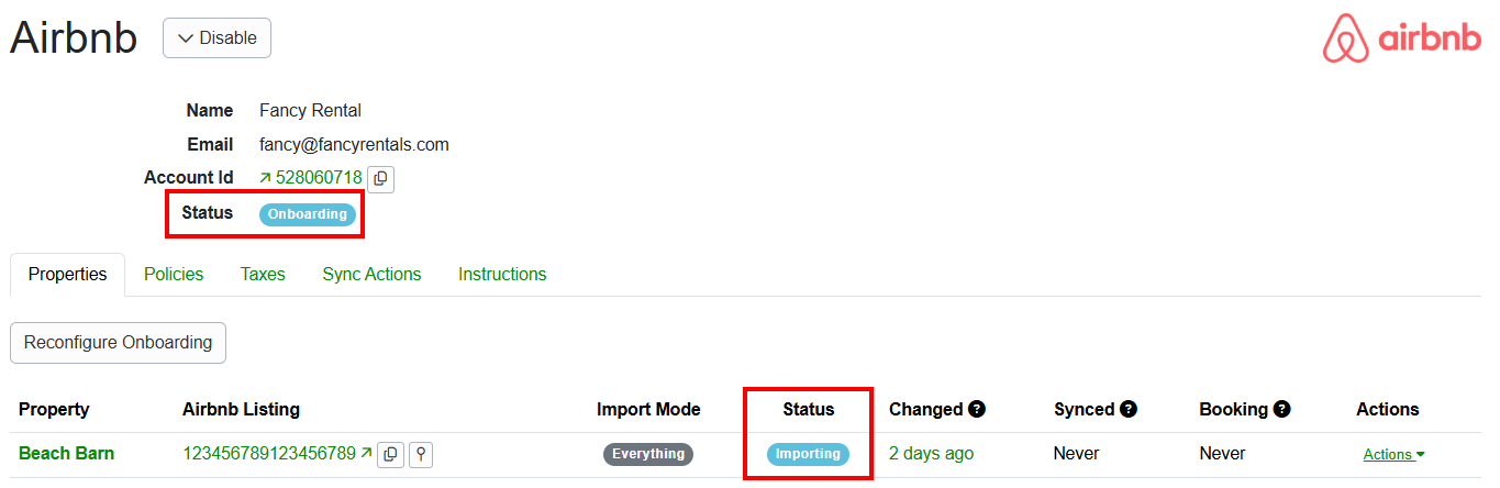 It'll take a few minutes for your property to be completely imported into OwnerRez. In the meantime, your status will be Onboarding/Importing.