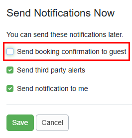 $0 Bookings From a Quote From a Booking Blocked-Off Time Blocking off time on your property calendar helps designate specific time periods allotted for maintenance or construction projects, owner stays, etc. Users should note the following.  No triggers will run. No automated guest messaging will occur. No guest credit card information will&nbsp;be captured. Convert to a Booking But users can also convert the blocked-off time into a booking, which allows individuals staying at your property to still have a full guest experience.  Your regular personalized and automated guest messaging based on triggers will run. Guest credit card information may be captured for a future payment or security deposit hold. From the upper right kebab menu dropdown list, select Convert to&nbsp;Booking (or Quote).  On the Convert to Booking page, users can  Enter the Guest Info In the Charges section, users can uncheck the&nbsp;Create default charges and/or the Apply Damage Protection coverage checkboxes so the guest receives no charges. In the Payments and Security Deposit section, users can choose to&nbsp;uncheck the&nbsp;payment and security deposit reminder emails. Click Convert.  Users still have the option to capture guest credit card information for a future payment or security deposit hold in this scenario.  $0 Bookings Creating $0 bookings can be favorable when you want to offer&nbsp;the full guest experience to individuals staying at your property or for owner stays.&nbsp;Users are essentially creating either a quote or a booking and then deleting the booking charges.  Your regular personalized and automated guest messaging based on triggers will run. No guest credit card information will be captured for a future security deposit hold. From a Quote Creating $0 or $1 per night quotes (or any other amount) is useful because users can&nbsp;still offer a free or&nbsp;almost free vacation for individuals staying at your property while still having the full guest experience that includes renter agreements and the following.  Your regular personalized and automated guest messaging based on triggers will run. Capture all guest and credit card information for possible payments and/or a future security deposit hold. From the Quote overview, select the Convert to a Booking button or the Convert to Booking link at the upper right.  On the Create Booking From Quote page, users should pay close attention to the Send Notifications Now section. Be sure to uncheck the Send booking confirmation to the guest unless they are fine with the guest seeing the initial booking charges. Click Save.
