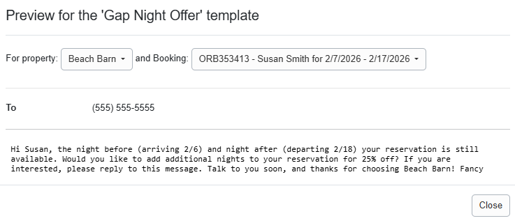 Gap Night Offer SMS Template Preview