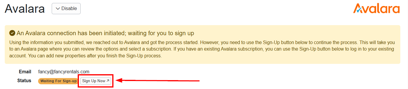 Complete your setup by clicking the Sign Up Now button.