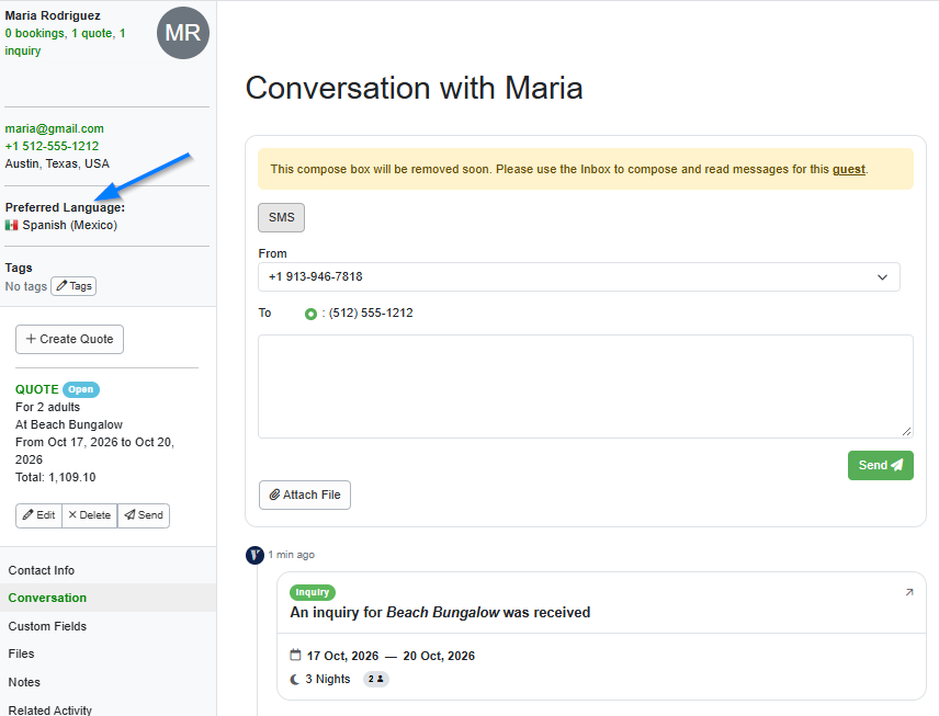To see this in action, Vrbo shared that guest Maria's preferred language is Spanish.