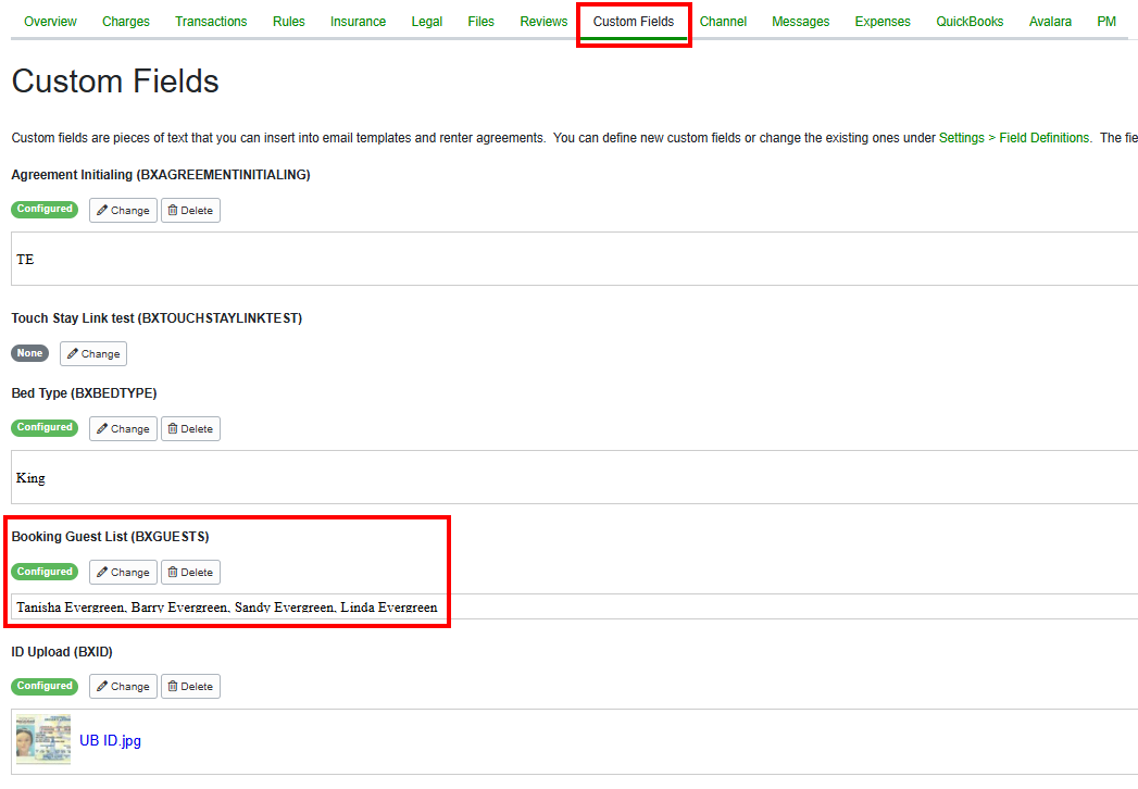 Once the guest completes checkout and the booking is created, or after they've signed the rental agreement, you can review the values the&nbsp;guest entered under the Custom Fields tab of the booking.