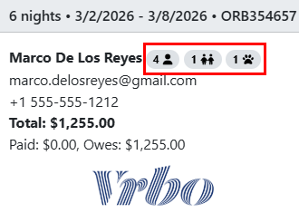 OwnerRez replaced the guest count letters (A, C, P) with icons and tooltips in booking, quotes, and inquiries for visual clarity.