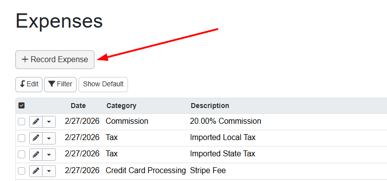 On the Expense grid (PM > Expenses > Expenses), you can add individual expenses by clicking on the + Record Expense button.