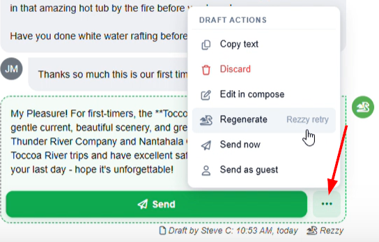 Open the Draft Actions menu by clicking on the right 