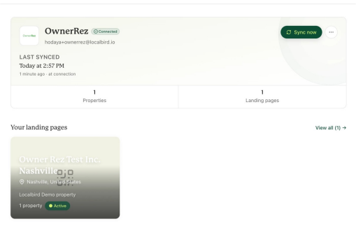 Your OwnerRez connection shows Connected on the PMS dashboard, with your properties and reservations synced. New and changed bookings appear in near-real-time.