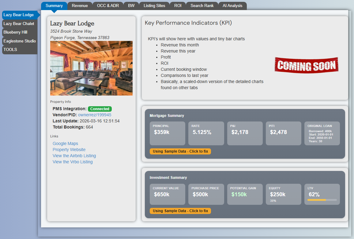 &nbsp;From the Dashboard, you can access the Performance Metrics for all properties