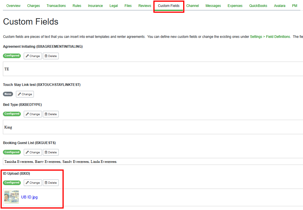 Once the guest completes checkout and the booking is created, or after they've signed the rental agreement, you can review the file the&nbsp;guest has uploaded under the Custom Fields tab of the booking.