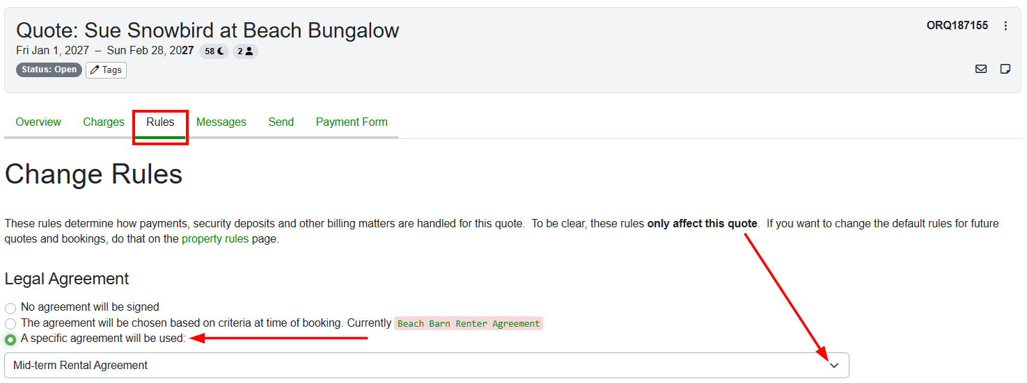 Then, during the Quote process, users can select the Renter Agreement for mid- or long-term rentals.