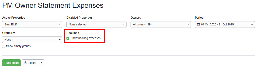 PM&nbsp;Owner Statement Expenses&nbsp;report with new booking expenses filter