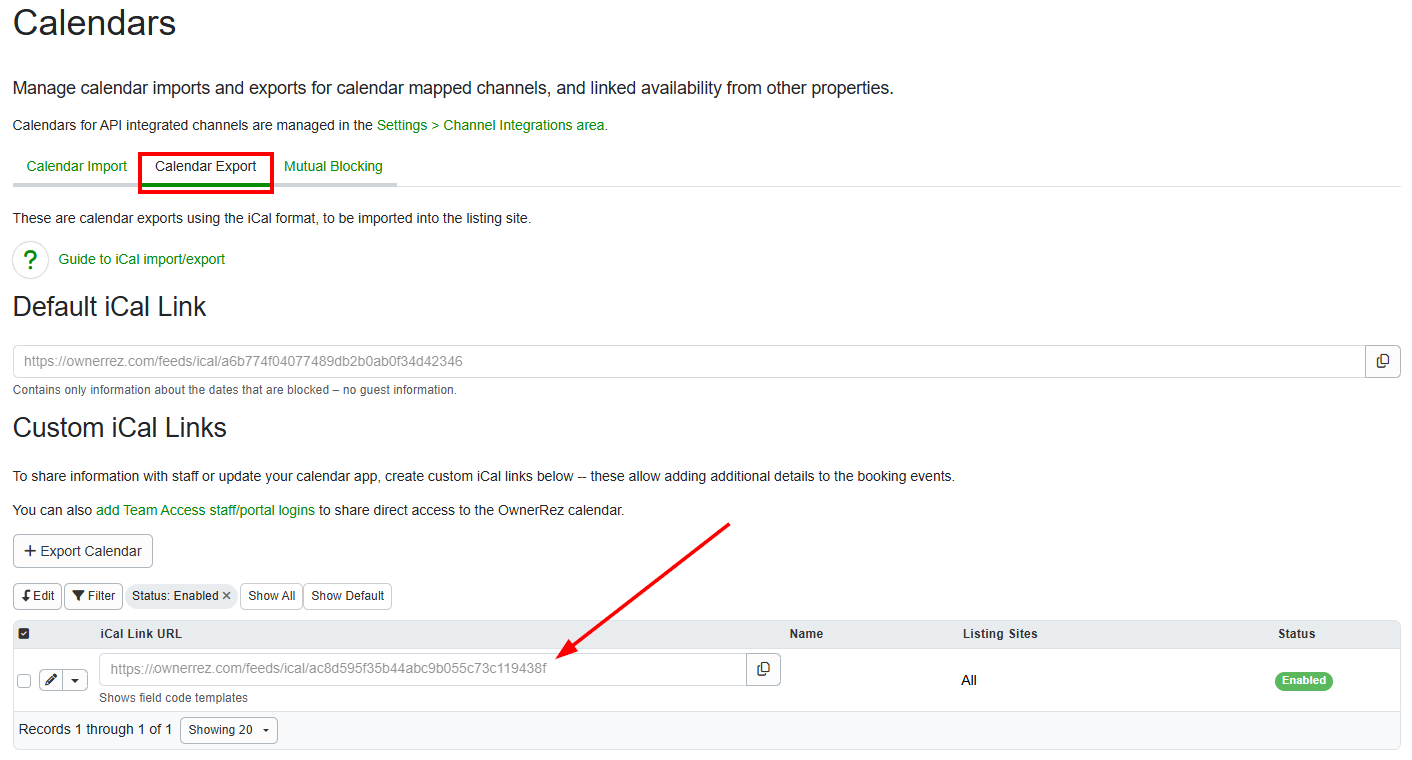 Use a custom iCal link (Properties > specific Property > Calendars > Custom iCal Links) instead of your property's standard Calendar Export URL. 