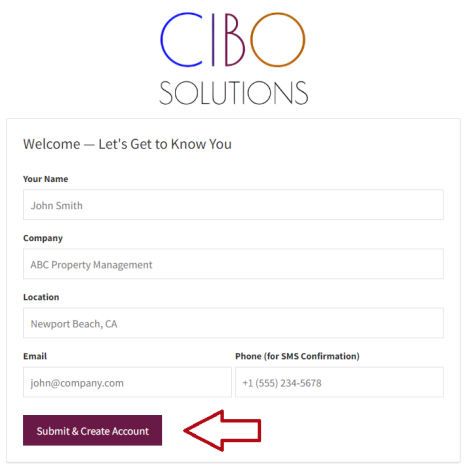 Enter your details on the form, and then click Submit & Create Account.