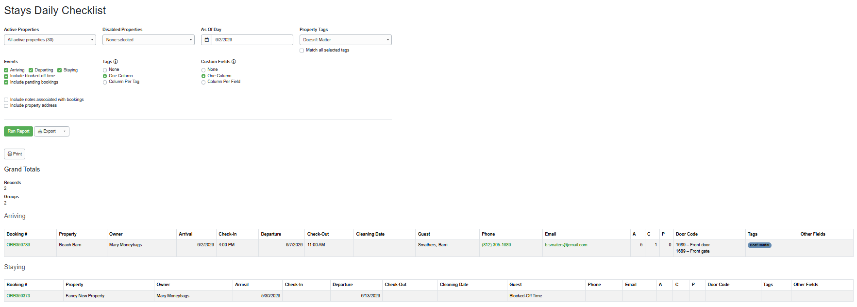 Create your&nbsp;Daily Checklist report by navigating to Reports > Stay Reports >&nbsp;Daily Checklist, selecting from the options, and clicking Run Report.