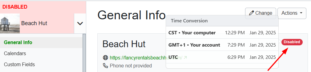 OwnerRez has added the date a property was disabled, available in both the properties grid and on the individual property's general info page by hovering over the Disabled label with our March 11th release.