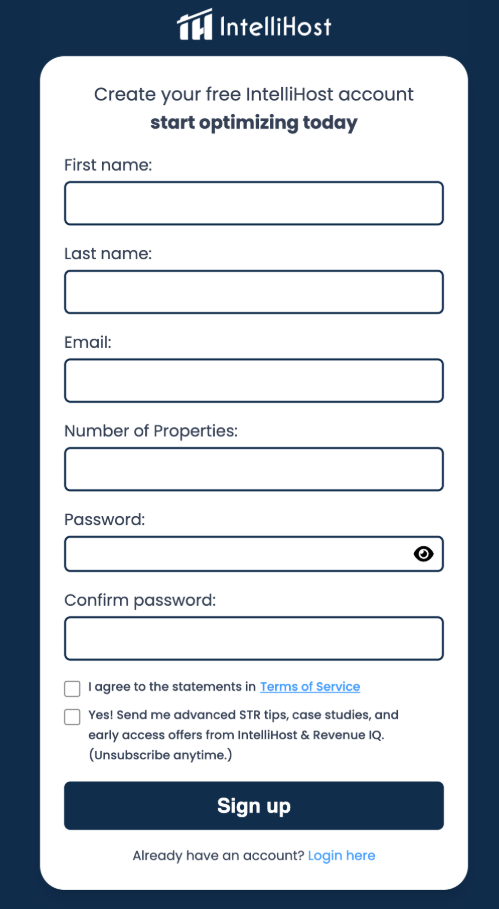 Step 1: Create an IntelliHost Account  Fill out the registration form with the following.  First Name Last Name Email Address Password