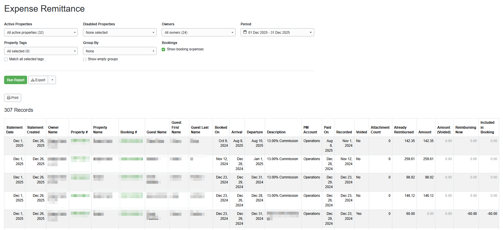 Navigate to PM > Reports > Expense Remittance (or Reports > Property Management > Expense Remittance) to view the report options.