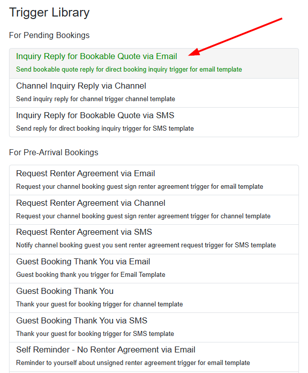 Then head over to the Trigger section by navigating to Settings > Messaging > Triggers, and click the Copy from Library button to find the associated trigger.