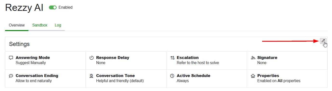 Open your Rezzy AI settings by clicking the pencil icon in the upper right.
