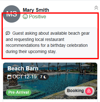 Guest Experience summary and score displayed in the Unified Inbox guest information panel example
