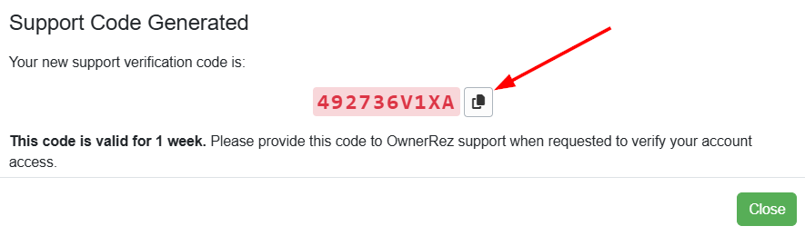 Click the copy icon to copy your Support Code on the Support Code Generated pop-up.