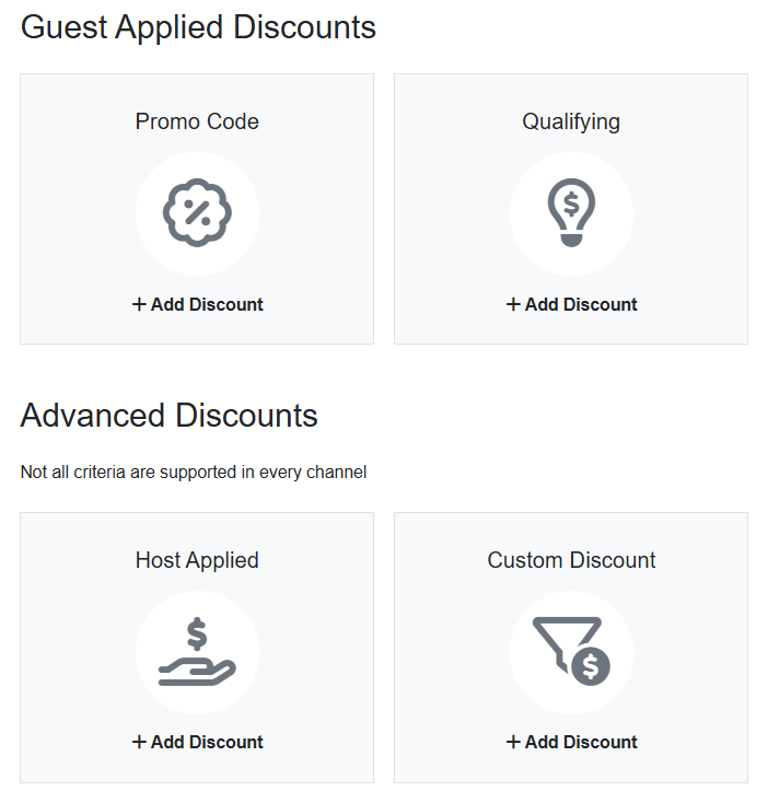 OwnerRez reorganized and renamed some Discounts to enhance usability, simplify pricing rules, minimize errors, and improve promotion management as part of our April 29th release.&nbsp;Changes include the following.  ✅ The Supplemental Discounts section was renamed to Guest Applied Discounts 💷 Discount Code is now Promo Code 🪪 Optional Discount is now Qualifying 🔽 Manual Discount was moved to the Advanced Discount section and was renamed to Host Applied