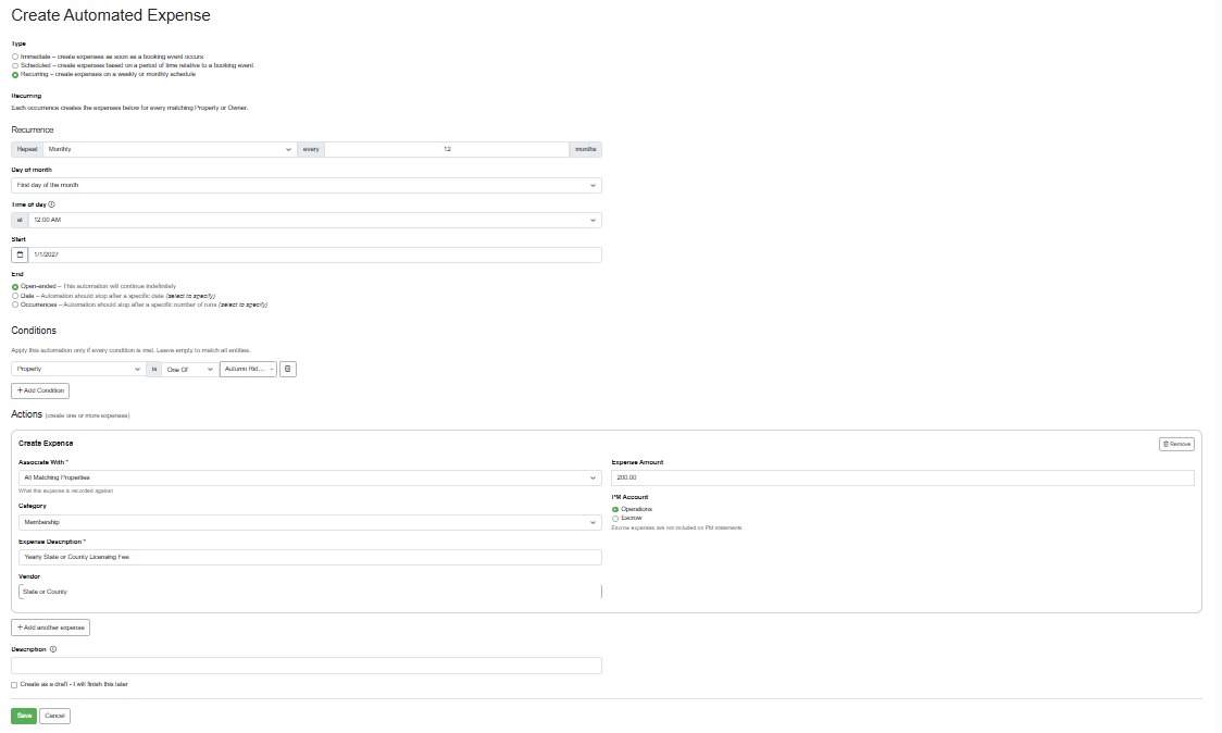 Hosts could also configure annual recurring membership or licensing fees by using the following settings.