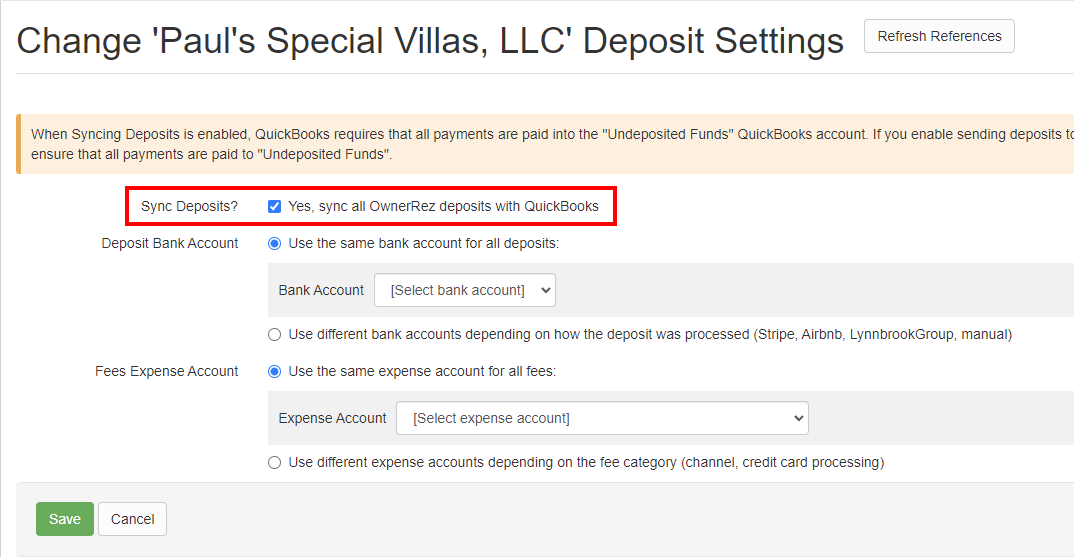 As the Deposit Settings page shows, payments must be mapped to the 