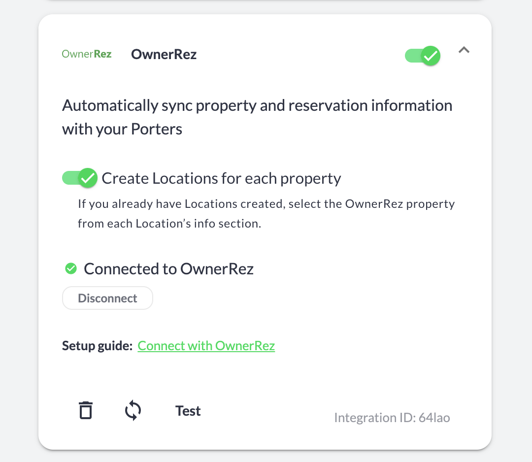 Example of the Integrations section under Account