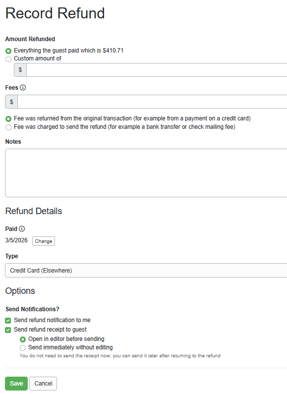 Record the Amount Refunded and click Save.