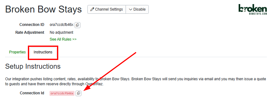 When saved,&nbsp;your Broken Bow Stays Connection ID will be displayed on the Instructions tab.