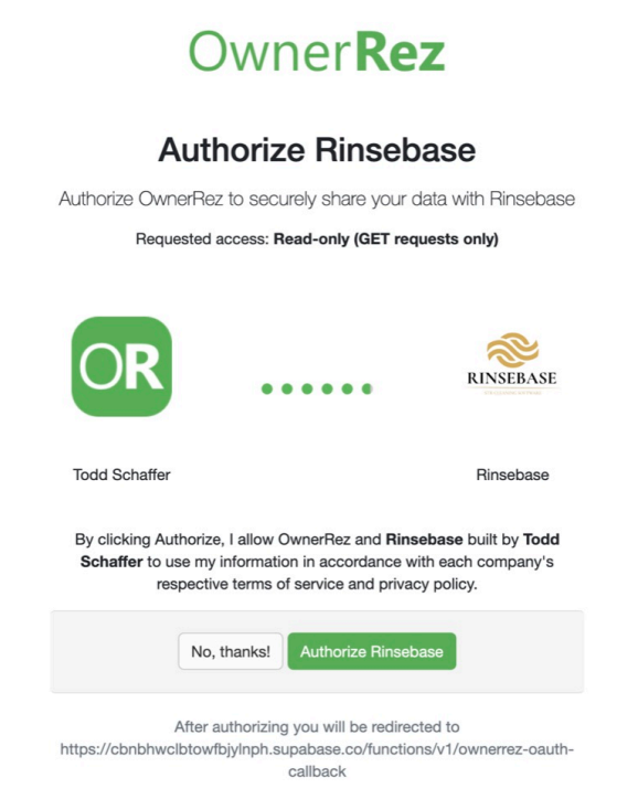 3.&nbsp; Sign in to OwnerRez and authorize.  You're taken to OwnerRez's standard authorization screen. Sign in and click&nbsp;Authorize to grant read-only access.