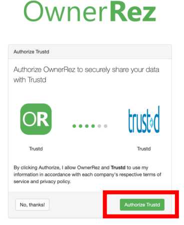 Linking OwnerRez with trustd.ai: Verifying your email will open your account on trustd.ai and will trigger&nbsp;the connection to OwnerRez. Click &ldquo;Authorize Trustd&rdquo; in the following dialog box.