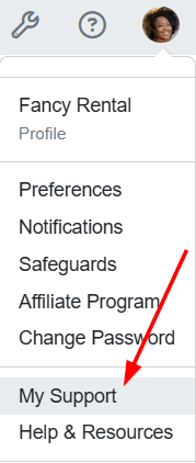 Hosts can locate My Support by navigating to their Account menu and selecting My Support.