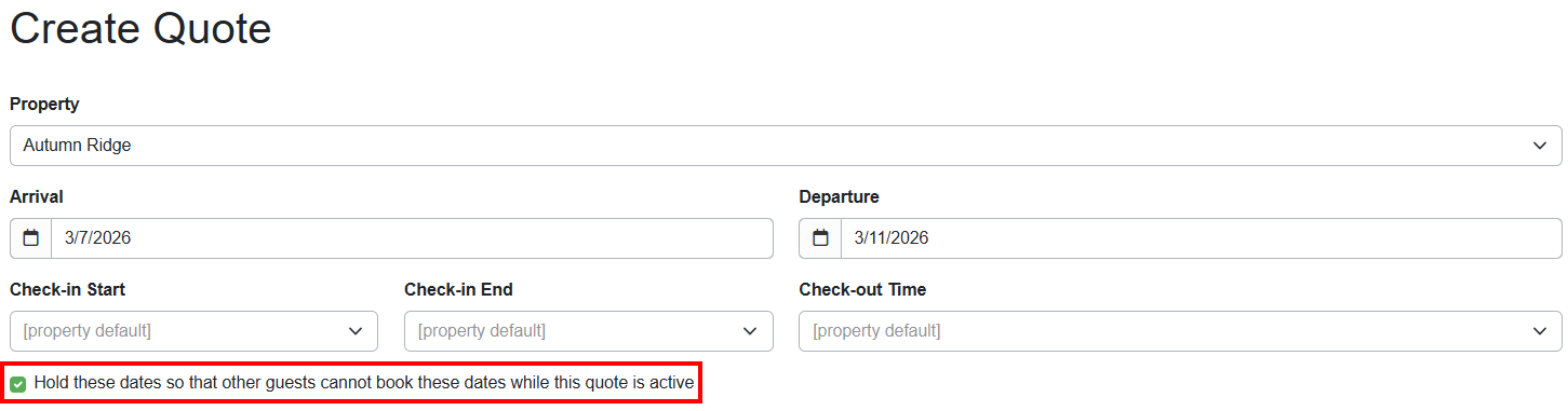 Hold dates during the Quote creation process by checking the 