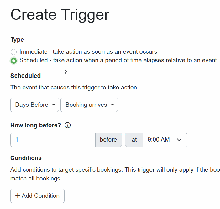 To see this improvement in action, navigate to Settings > Messaging > Triggers > + Create Trigger or edit an existing trigger > Type > Scheduled.