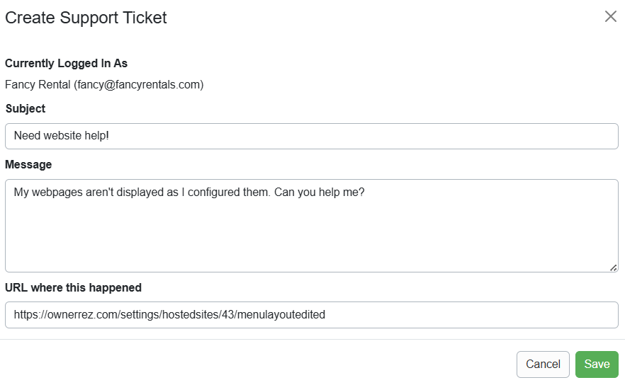 The Create Support Ticket pop-up modal will appear, allowing you to create a support ticket in-app and send it to the Helpdesk.&nbsp;