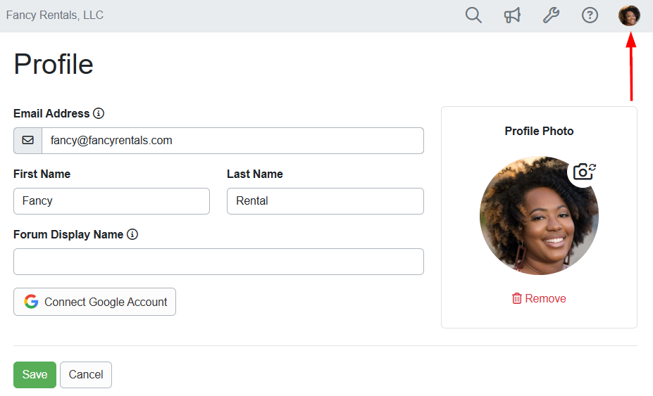 Your profile photo will now be displayed at the top of the Profile menu and the OwnerRez forums.