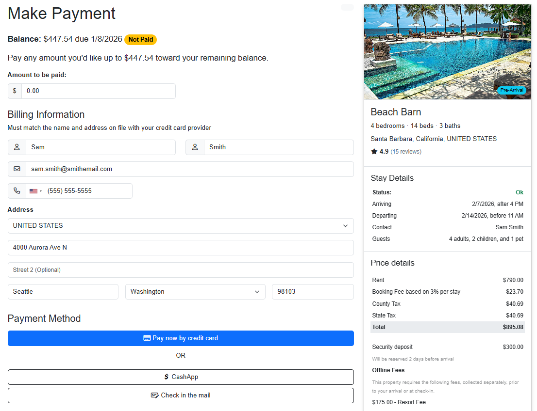 OwnerRez Payment guest form