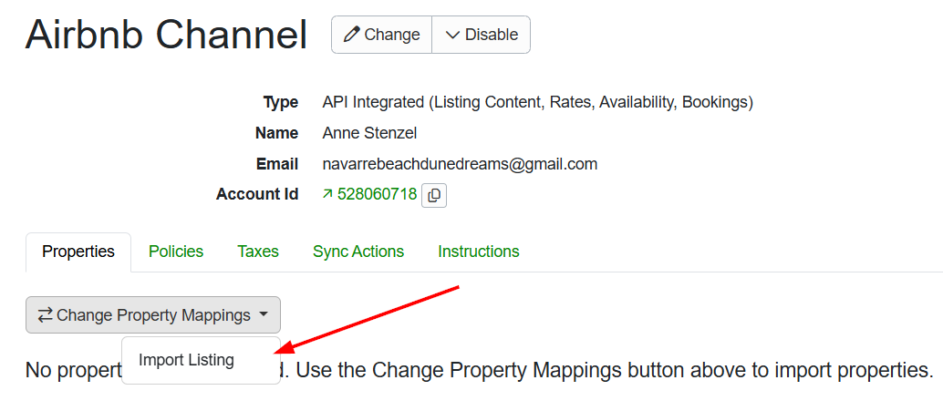From the Properties tab > Change Property Mappings dropdown list, select Import Listing.