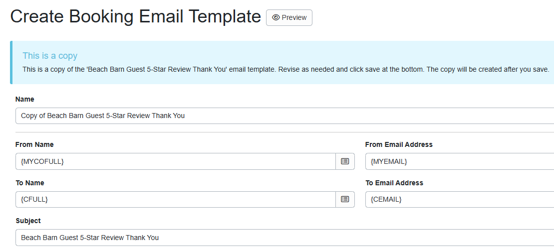 Your copied template Description field will include a 