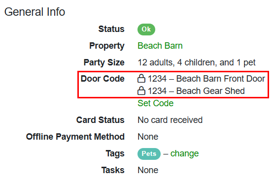 If any combination of the {BDOORCODE}, {BDOORCODETABLE}, or {BDOORCODELIST} door code fields for properties with multiple locks using the same door lock code is used in a message template, the door codes will display each unique code only once. This change prevents duplicate codes from appearing in message templates.